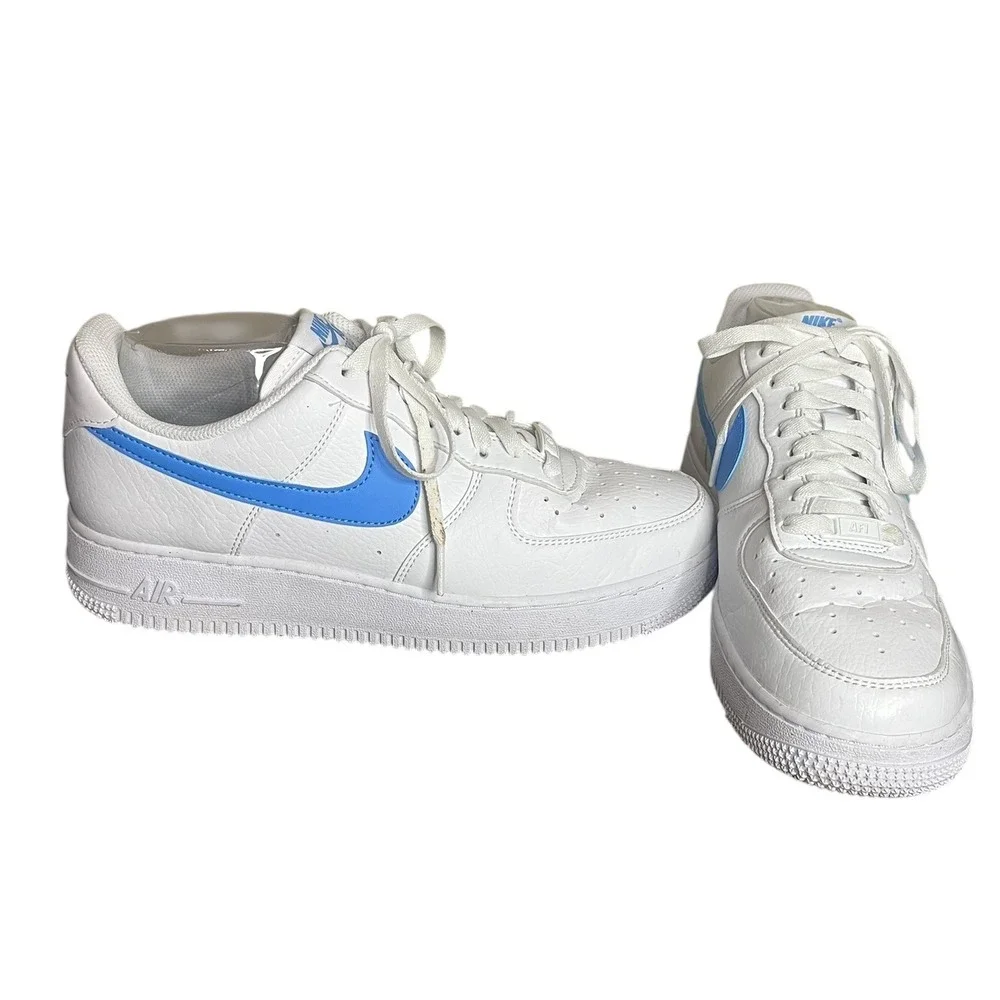 Nike Air Force 1‎ Low White w/Blue Swoosh Sneakers Women's Shoes Size 9.5